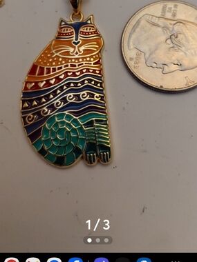 Laurel Burch Multicolor Enamel Cat Pendant Necklace - Gold Tone